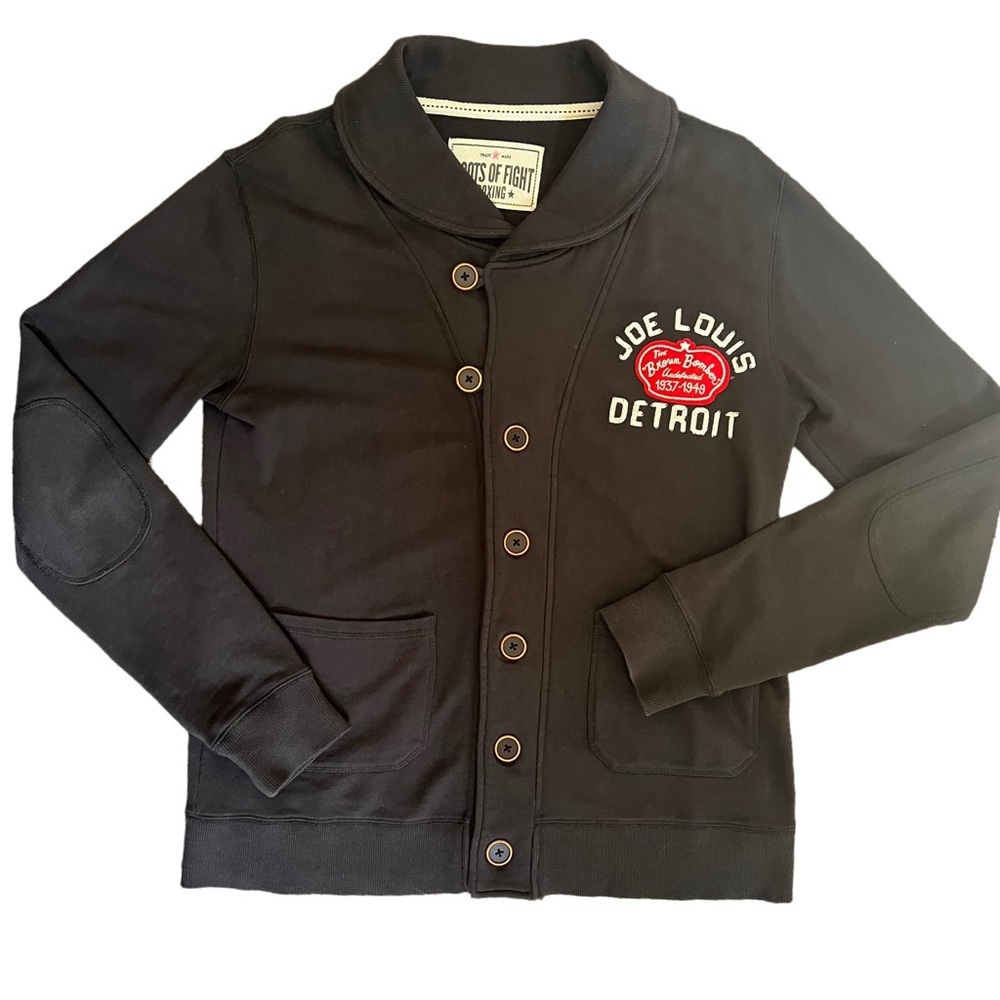 ROOTS OF FIGHT DARK GRAY RARE LONG SLEEVE BUTTON UP JOE LOUIS DETROIT CARDIGAN
